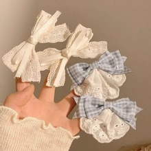 温柔百搭奶白色蕾丝蝴蝶结鸭嘴夹刘海侧边夹少女发饰马尾配饰发夹