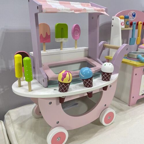 Wooden kitchen toy pretend play ice cream push cart child convenience cart toy supermarket simulation cart