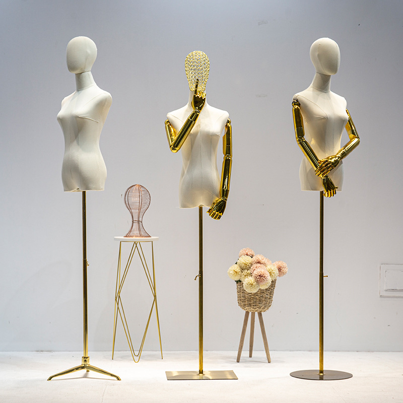 女模特道具女裝店金色手臂櫥窗高檔展示架婚紗拍照半身服裝模特架