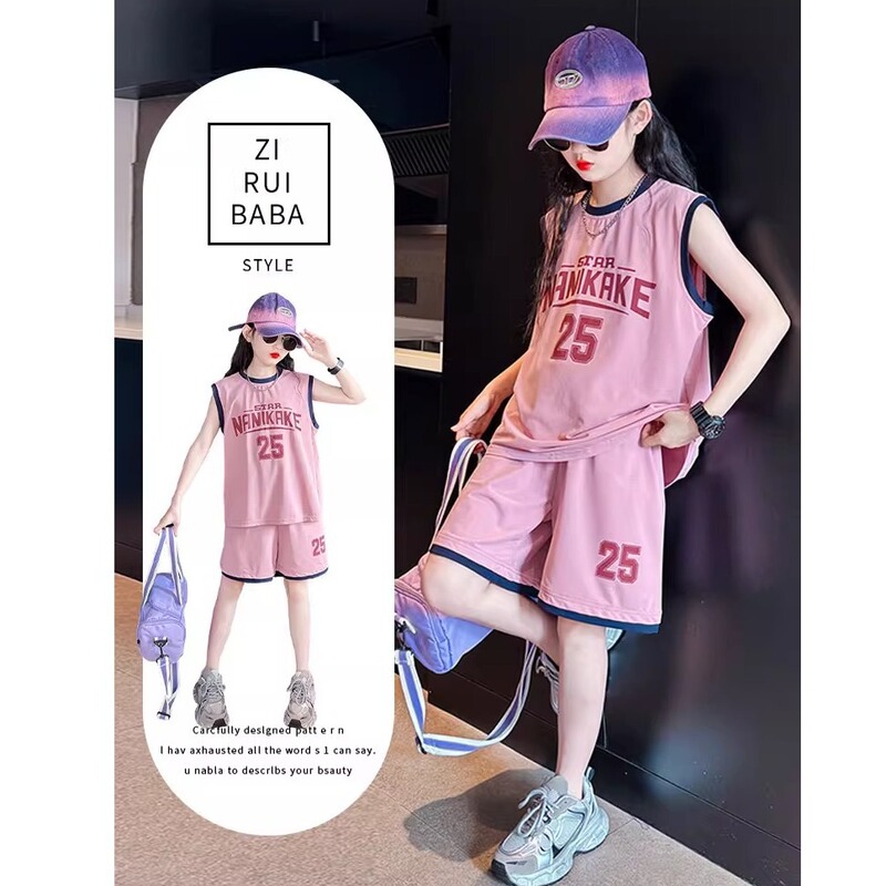 Cross-Border Girls' Quick-Drying Sports Suit Summer Middle-Aged and Older Girls' Internet Celebrity Fashionable Summer Clothes Children's Street Basketball Uniforms