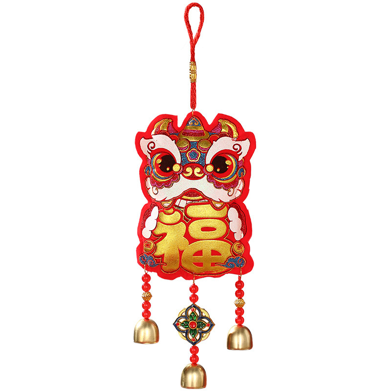马年春节毛绒醒狮铃铛挂饰新年装饰小挂件过年客厅装饰布置|undefined