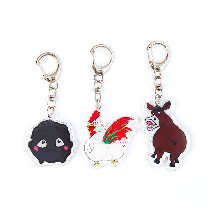 インターネット有名人クリエイティブ面白いロバ鶏石炭アクリルキーホルダーかわいいスクールバッグペンダント漫画キーチェーン小さなペンダント|undefined