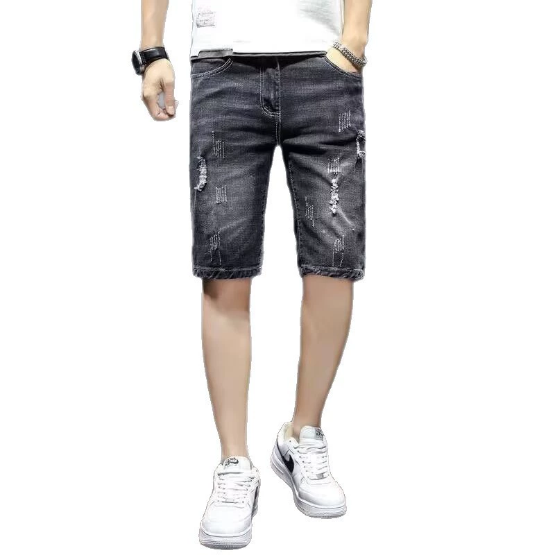 Thin elastic denim skirt, shorts, heel repair patch, trousers, loose straight fit, for teenagers