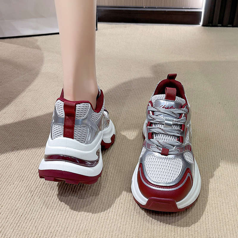人気の女性用ダッドシューズ 2025 春の新作多用途厚底小柄な人向けメッシュ通気性カジュアルスポーツシューズ|undefined