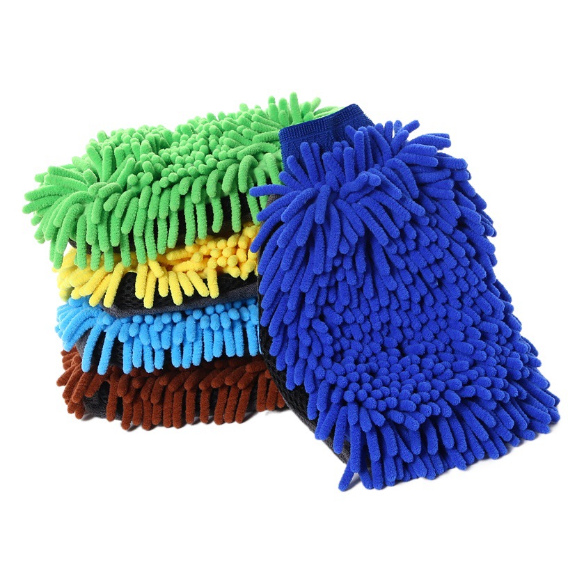 Xin barrido engrosado chenilla guantes de lavado de coches guantes de terciopelo coral de espuma grapas largas de una cara y doble cara para limpiar coches