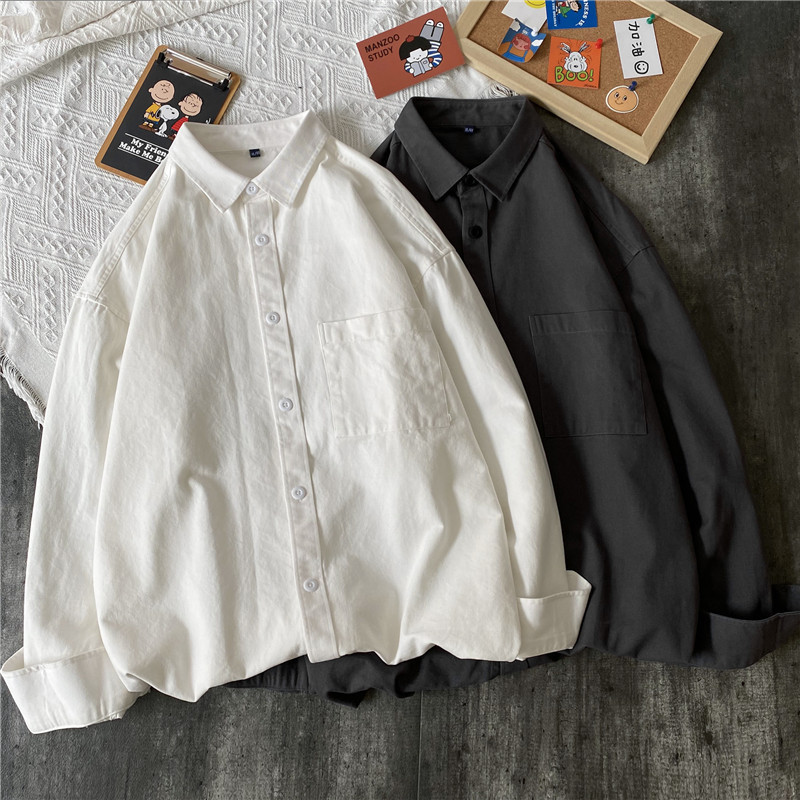 Shirt Men's Autumn and Winter K-Style Versatile Pure Color Loose Inner Long-Sleeved Shirt Ins Trendyy Preppy Style Large Size Jacket
