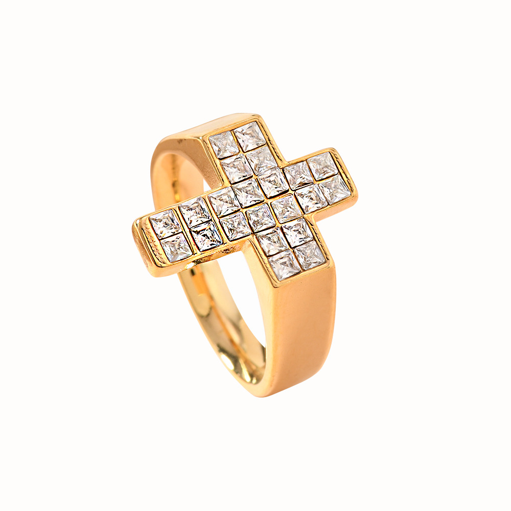 Anillo de acero inoxidable transfronterizo de fundición Hip Hop personalidad punk anillo de diamante cruzado popular joyas versátiles image 6