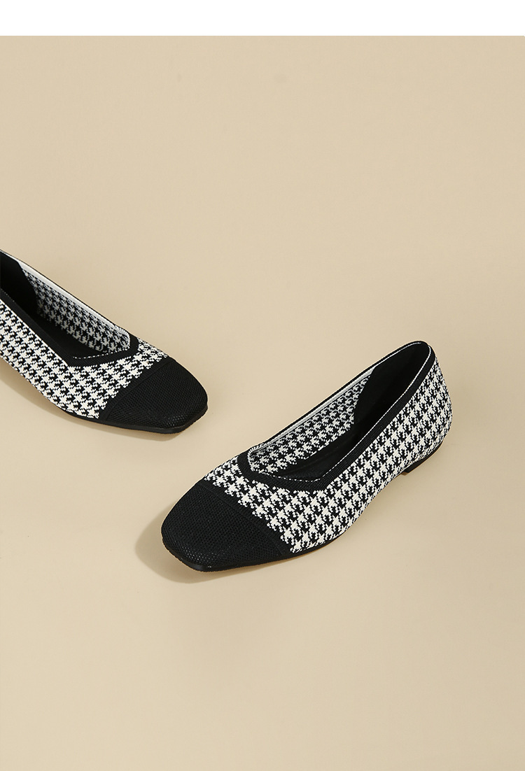 Queen's Flying Single Bean gewebte, große Damenschuhe mit flachem Boden und gestrickten Bootsschuhen mit quadratischer Zehenpartie und weicher Sohle_voghion.com