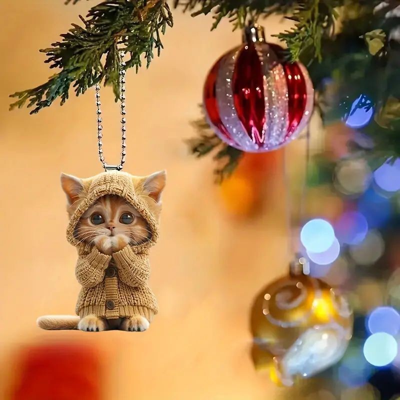 国境を越えた新しいアクリルフラット装飾ペンダント、かわいい猫のカーアクセサリー、クリスマスツリーの装飾品|undefined