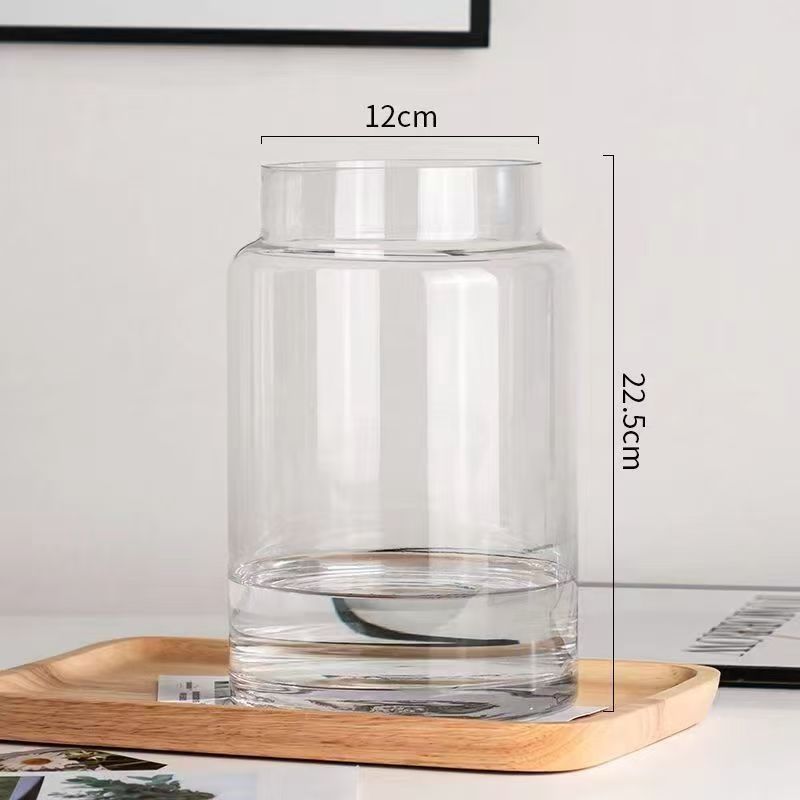 Decoración de vasos de flores para la sala de estar, vidrio ligero de lujo, alta calidad, mesa de comedor retrógrada transparente, rosa hidropónica baja, boca ancha