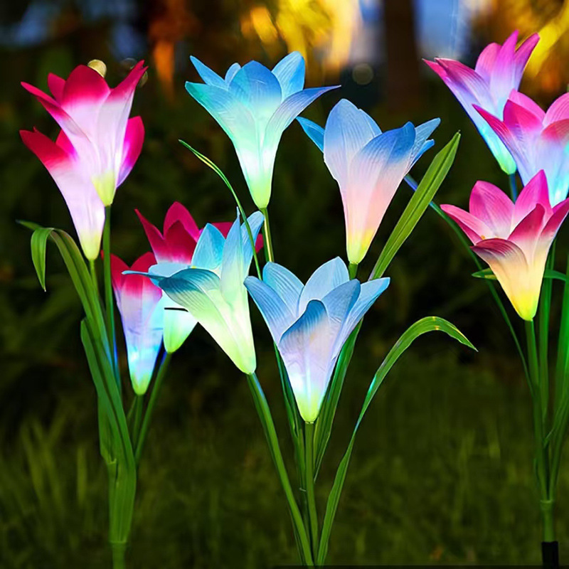 lámpara de lirio al aire libre lámpara solar LED simulación lámpara de césped decorativa de jardín