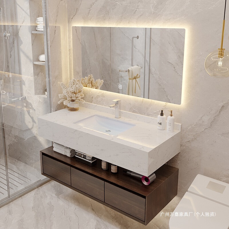 Factory Direct Sales Light Luxury Washbasin Bathroom Bathroom Cabinet Combination Hotel Style Marble Washbasin Washbasin