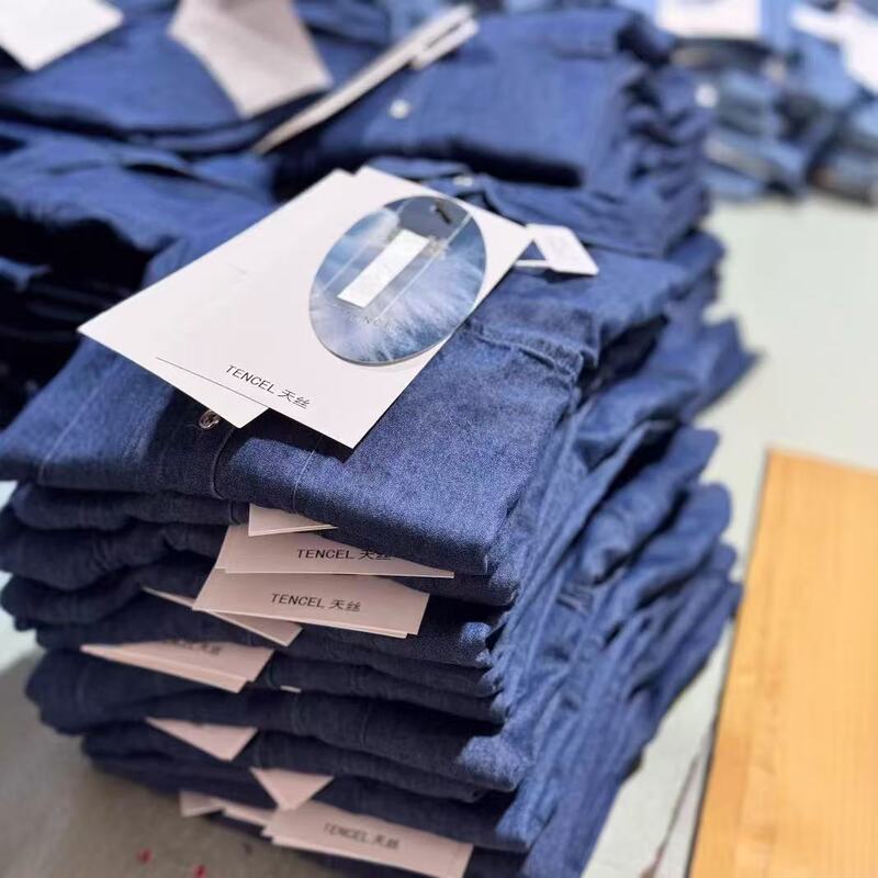 Row Style Tencel Denim Shirt Women's Suit 25 Spring and Summer New High-Quality Floor-Length Wide-Leg Casual Pants Shirt Batch