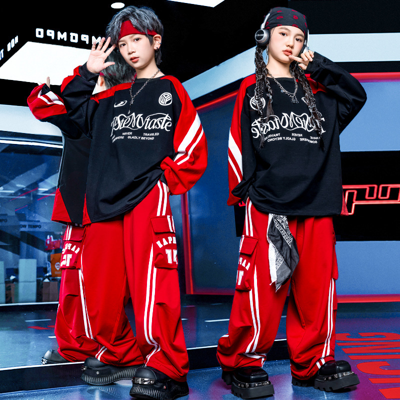 Children's Hip-Hop Suit, Boy's Hip-Hop Hip-Hop Trendy Clothing, Kidsren's Street Long-Sleeved Girl's Stage Catwalk Performance Clothing