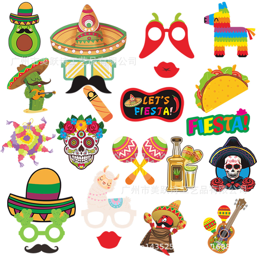 Transfronterizo nuevo 24 piezas México Día de los muertos divertido foto apoyos fantasma Festival decoración del partido máscara del cráneo