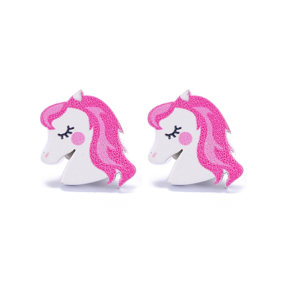 Cute Unicorn Butterfly Wood Stoving Varnish Womenu0027S Ear clips 1 Pair