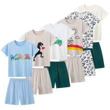 海外跨境儿童夏季2件套装可爱百搭男童女童薄款短袖上衣五分短裤