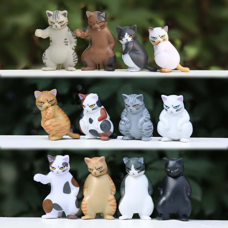 Cute Cartoon Social Cat Figure Model Doll Angry Expression Kitten Doll Desktop Car Decoration Ornament
