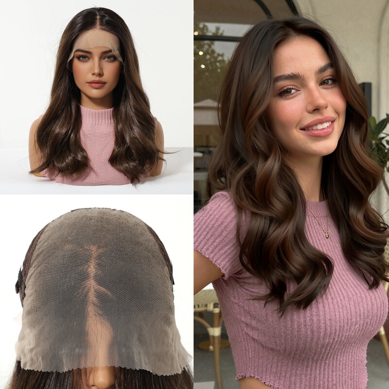Large Lace Wig for Women, 13*6 Brown Hair with Curly Ends, Full Head Cover, Natural Parting, Lightweight and Breathable, Factory Ready Stock