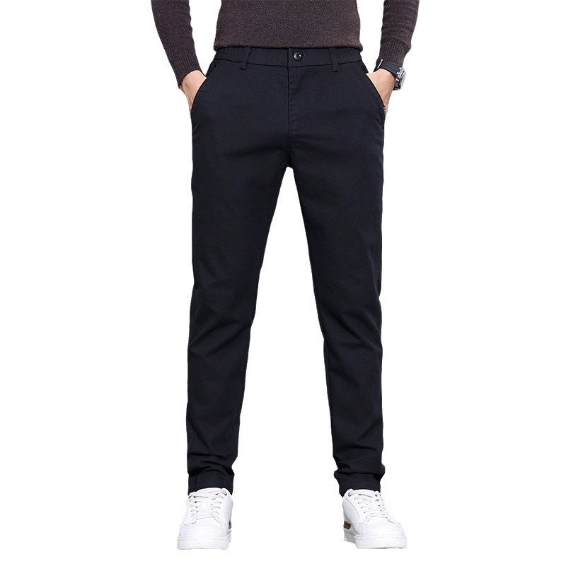2023 Winter New Fabric Warmth and Korean Edition Small Straight Casual Pants for Men Waist Elastic Soft One piece Velvet_voghion.com