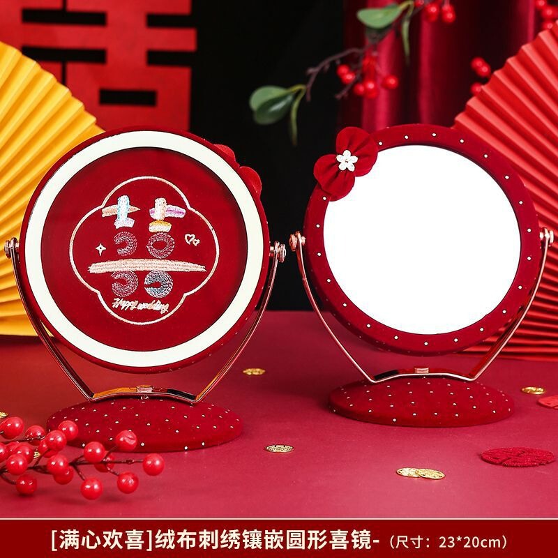 結婚式の嫁入り化粧鏡、タッセル付き赤い花嫁の結婚式の鏡、女性の結婚式の準備と結婚式用品|undefined