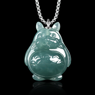 genuine goods Natural A Goods Jade Blue Water Three-dimensional Totoro Cartoon Pendant Ice Jade Cute Jade Pendant for Men and Women