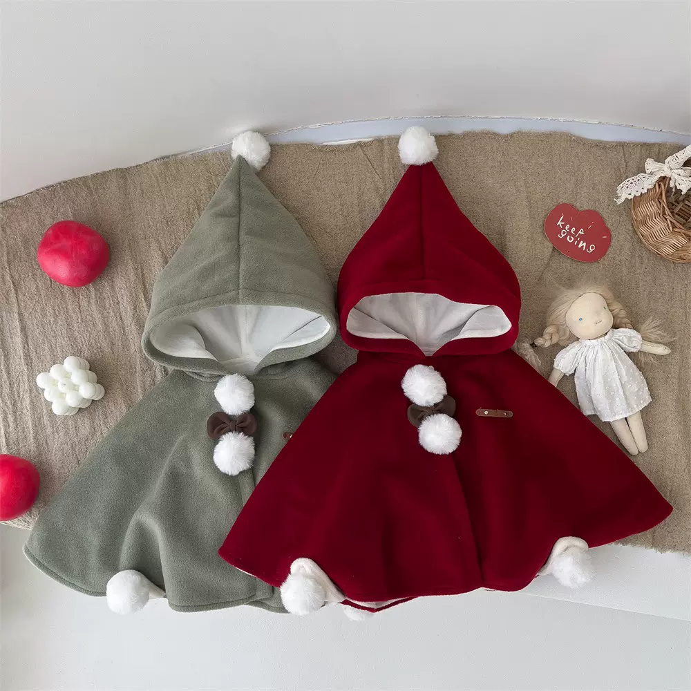 婴儿斗篷秋冬新生女宝宝披风出门防风公主儿童加绒外出小披肩年服