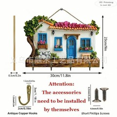 跨境热卖木质多彩小屋客厅走廊门牌钥匙扣挂架木质批发