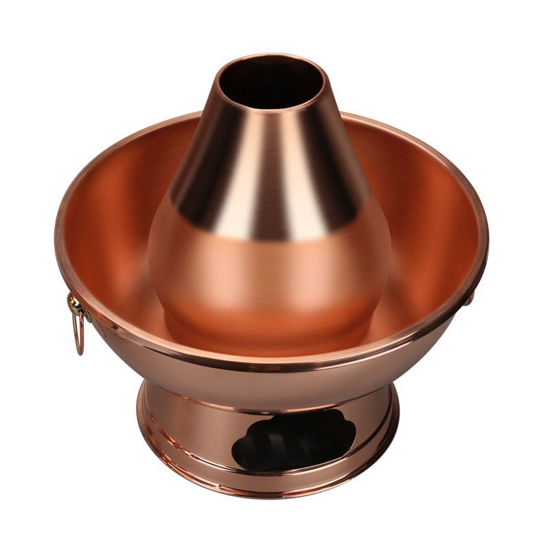 Thickened Pure Copper Handmade Charcoal Hot Pot, Traditional Beijing Household Yin-Yang Hot Pot for Meat, Pure Copper Cookware