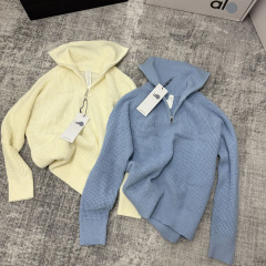 高品质现货Alo 华夫格 高领长袖毛衣女卫衣普拉提针织衫宽松上衣