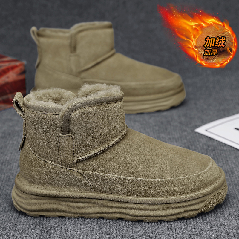 Botas de nieve del noreste para hombres en invierno con calentamiento de lana, zapatos de algodón para hombres con piel integral a prueba de frío, zapatos de pan antideslizante, impermeable