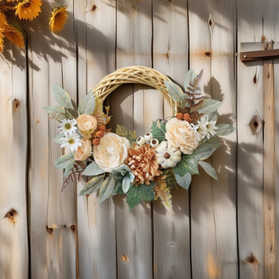 Artificial Flower Semicircle Garland Thanksgiving Door Decoration Ornaments White Pumpkin Autumn Harvest Garland Harvest Season Hot Sale