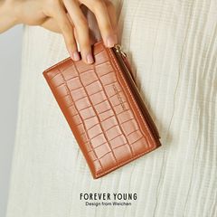 FOREVER YOUNG新款跨境專供女士錢包高端石頭紋零錢包兩折卡包女