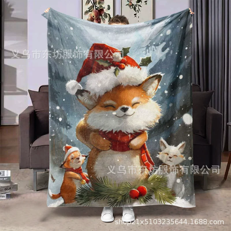 Мультяшная зимняя лисица чувствует рождественскую атмосферу фланелевое одеяло универсальное