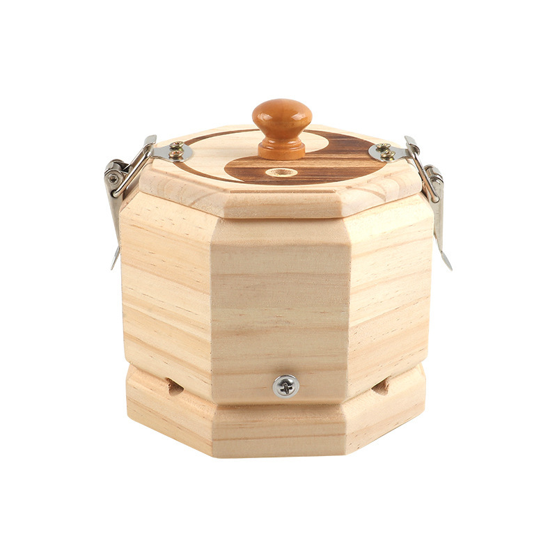 Solid Wood Bagua Moxa Jar Hanging Moxibustion Box with Strap for Abdomen Back Waist Warm Heat Therapy details