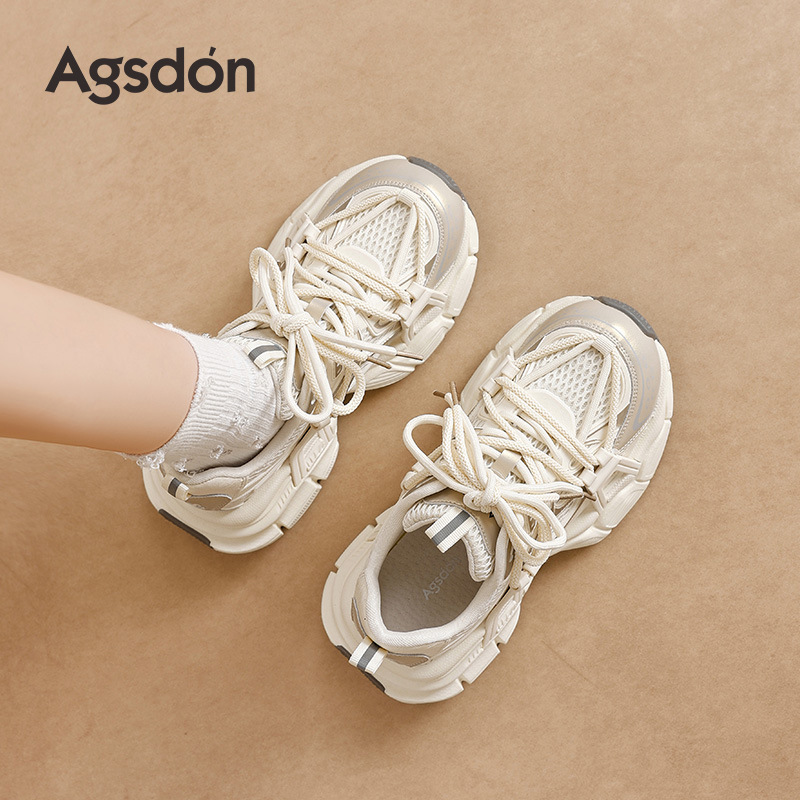 Augustion zapatos de papá de suela gruesa para mujer 2025 nuevo estilo de malla de verano ligero ocio deportes pequeños zapatos blancos marea ins