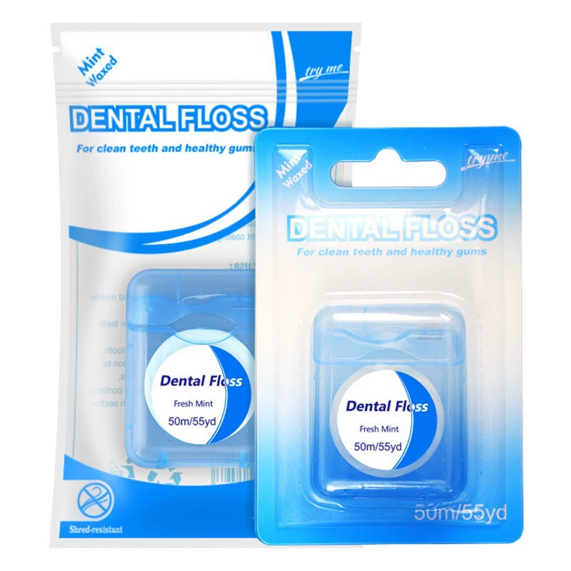 В наличии оптом рулон зубной нити 50 м в штучной упаковке восковой мятный вкус ультратонкая линия высокого натяжения Ортодонтическая нить линия трансграничная