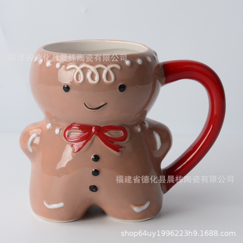 En stock cerámica Navidad hombre taza de pan de jengibre cerámica árbol de Navidad Taza de cerámica panqueque tostada cerámica taza de agua