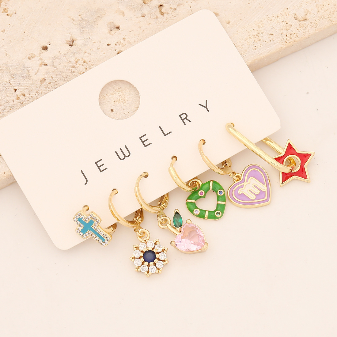 star, cross, copper earring