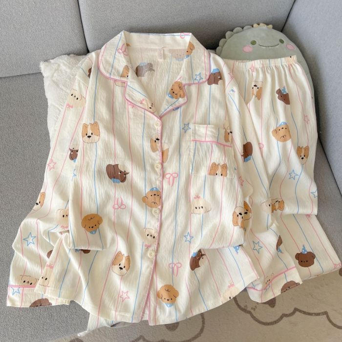 Transfronterizo Vietnam al por mayor pijamas de algodón nubes mujeres cardigan botones de solapa de manga larga otoño nueva ropa para el hogar
