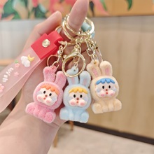 跨境爆款可爱兔帽女孩卡通Labubu钥匙挂件立体植绒公仔礼品钥匙链