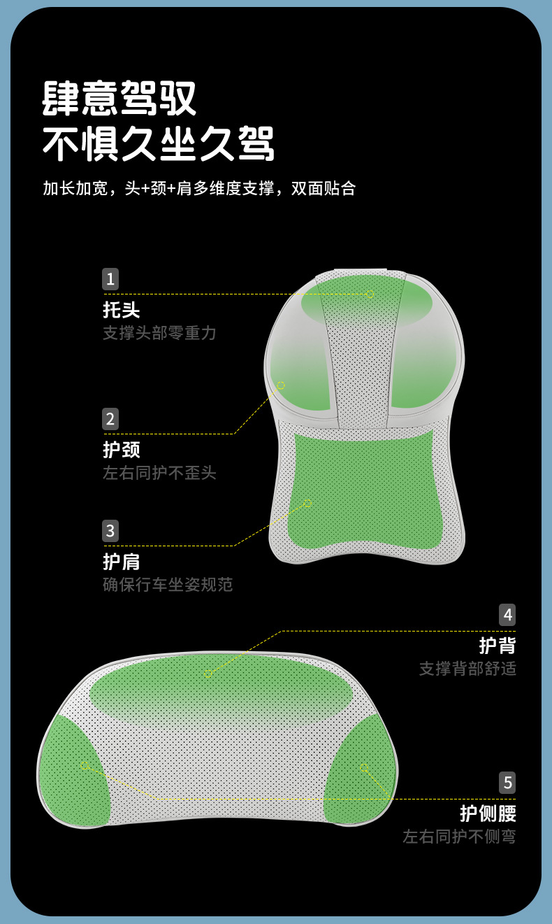 Pu Nappa Leather Car Headrest Memory Foam Breathable Rebound Car Seat Backrest Four-Season Universal Lumbar Pillow