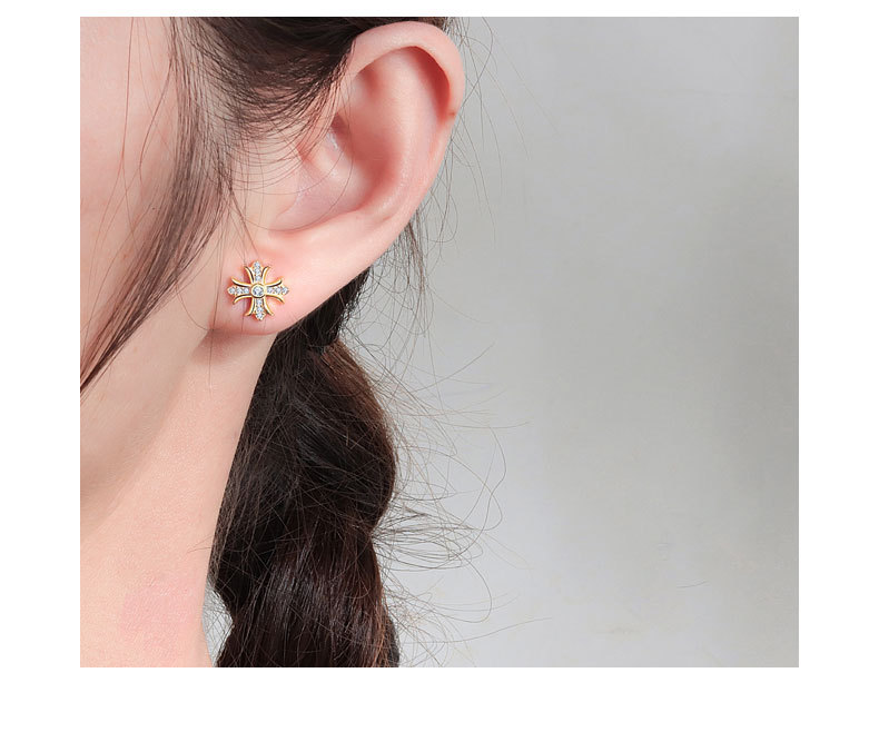Cross Pattern 1 Pair 925 Sterling Silver 925 Sterling Silver Earrings Cross Small Stud Earrings
