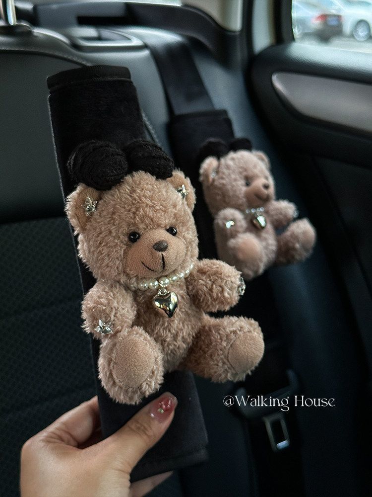 Car Seatbelt Decorative Shoulder Pads, Cute and High-End, Maillard Bear Plush Car Interior Decoration Gift