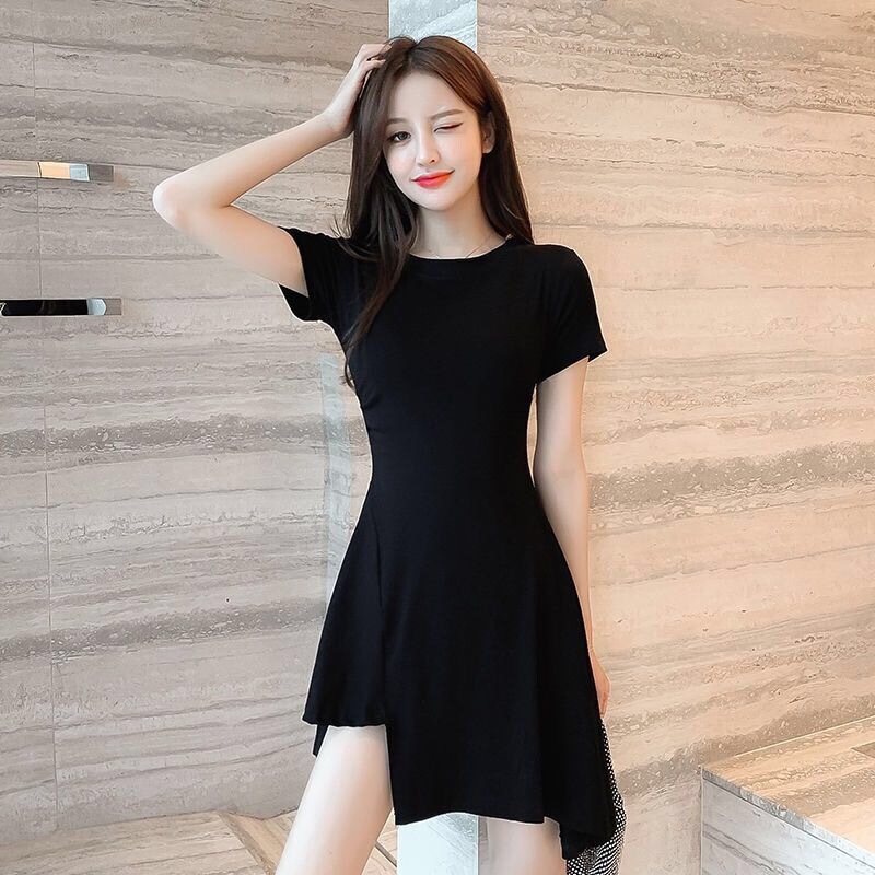 Spring and Autumn 2025 Popular Hepburn Style Little Black Dress Small Slim Fit Irregular Salty Sweet Dress for Women