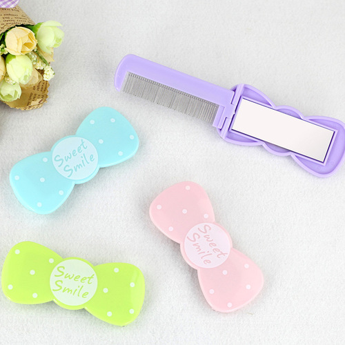Cartoon folding mirror comb portable mini student mirror comb dual-use set folding comb iron tooth spiral tooth comb