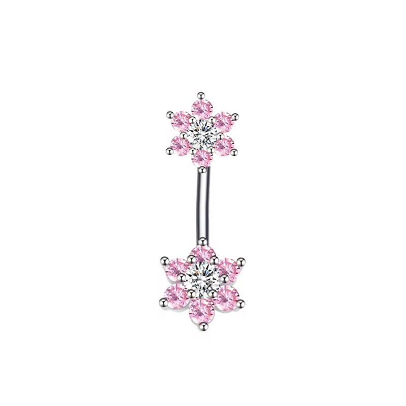 Zirconia Stainless Steel Belly Button Ring Fruit Pink Series_voghion.com