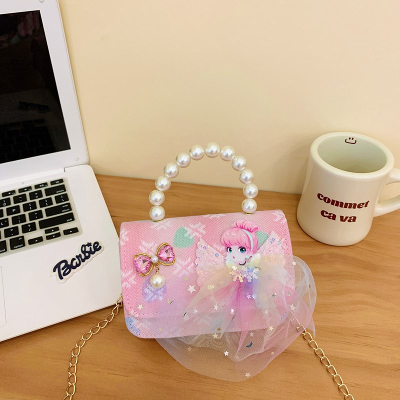 Nuevo bolso para niños niña arco de perla de hombro bolso de mano princesa de estilo extranjero mini bolso de cambio