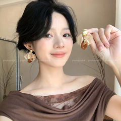 银针树脂不对称圆形吊坠耳环复古个性时尚百搭耳钉轻奢高级感耳饰