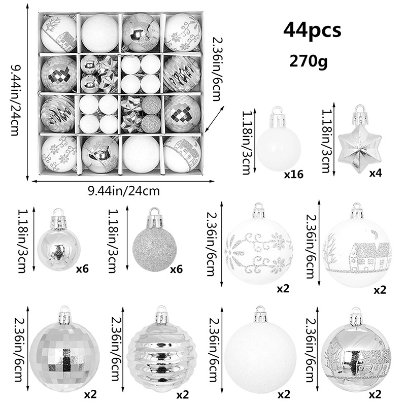 Juego de Esferas Navideñas Set de 44 Piezas 3-6 cm de Plástico Colgante para Árbol de Navidad image 13
